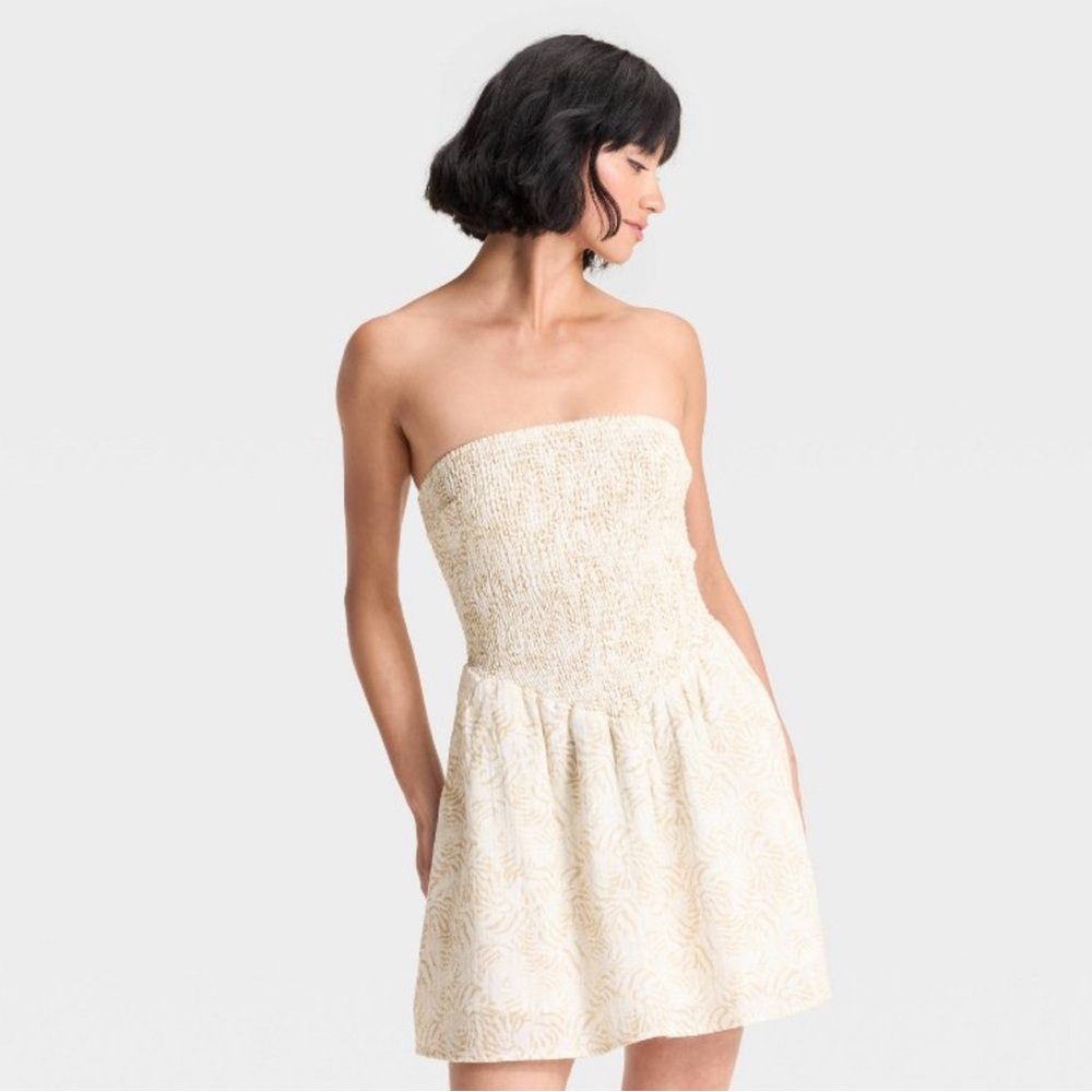 Universal Thread Cream Smocked Strapless A-line Dress